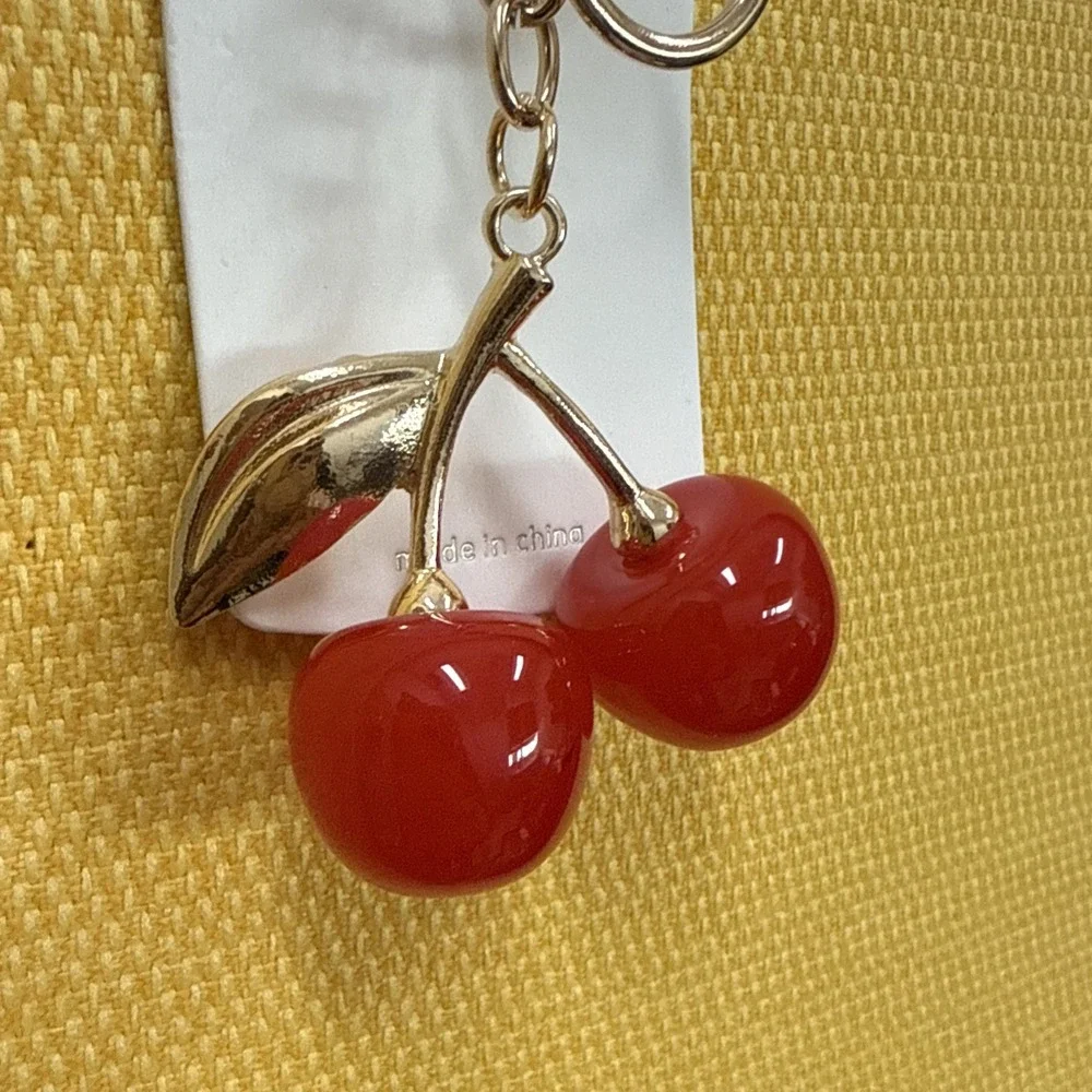 Mint-Cherry Keychain Charm Red Gold Tone w/ Gold Tone Leaf NWT Purse Bag Charm